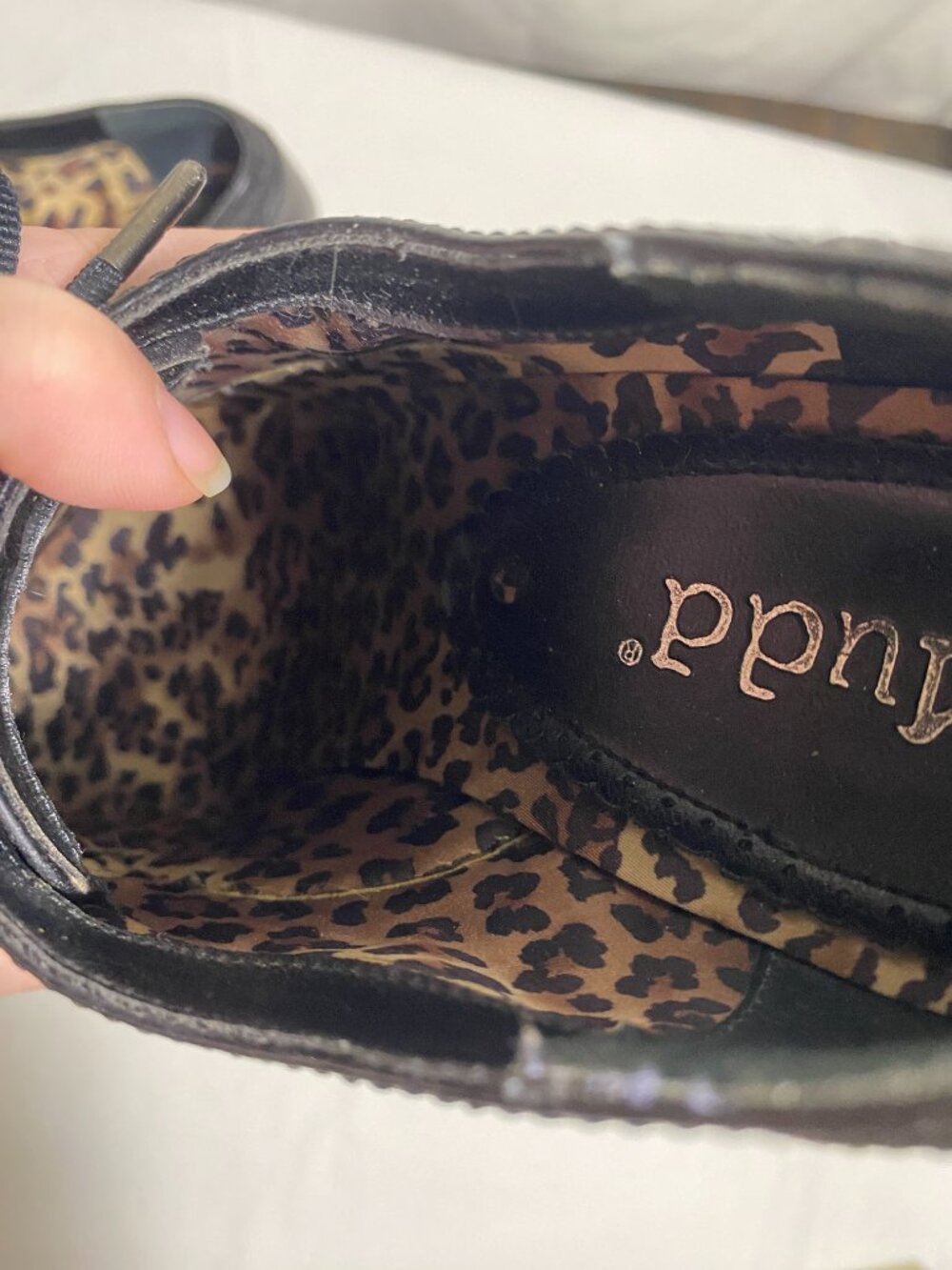 Mudd Austin Black Lace Up Oxford Heels Women’s Size 8M Leopard Print Lining - Picture 9 of 11